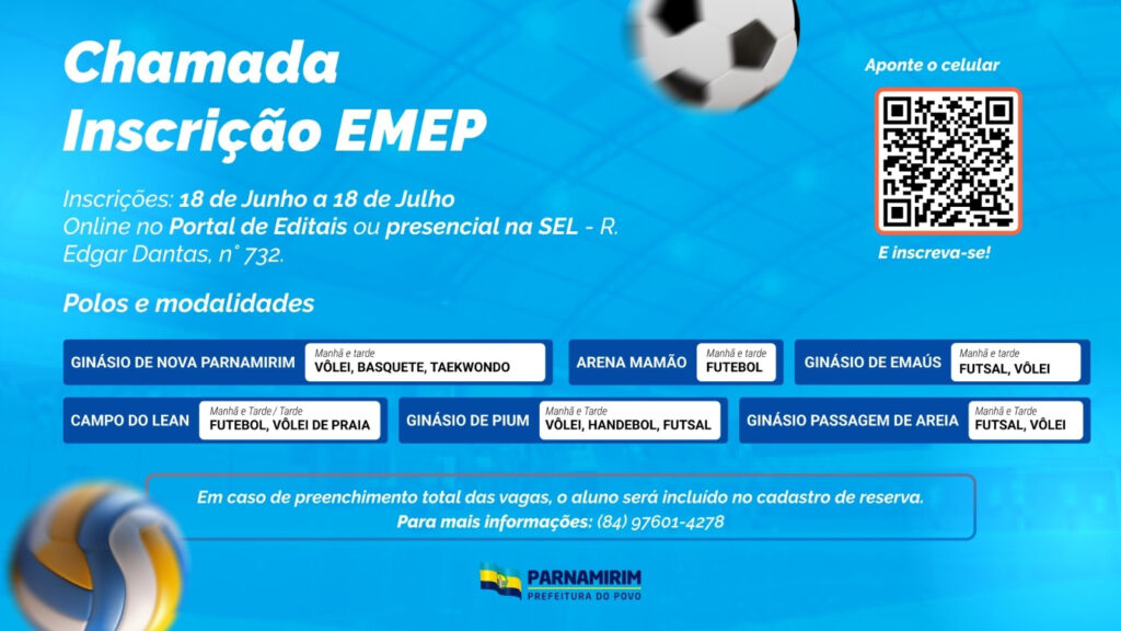 Escola de Esporte de Parnamirm estão com inscrições abertas