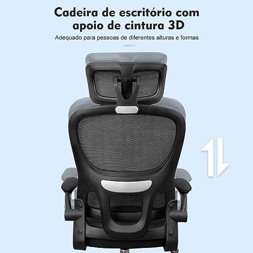         Cadeira de escritório, design ergonômico com suporte lombar independente, malha respirável e encosto de cabeça ajustável (Preto)       
